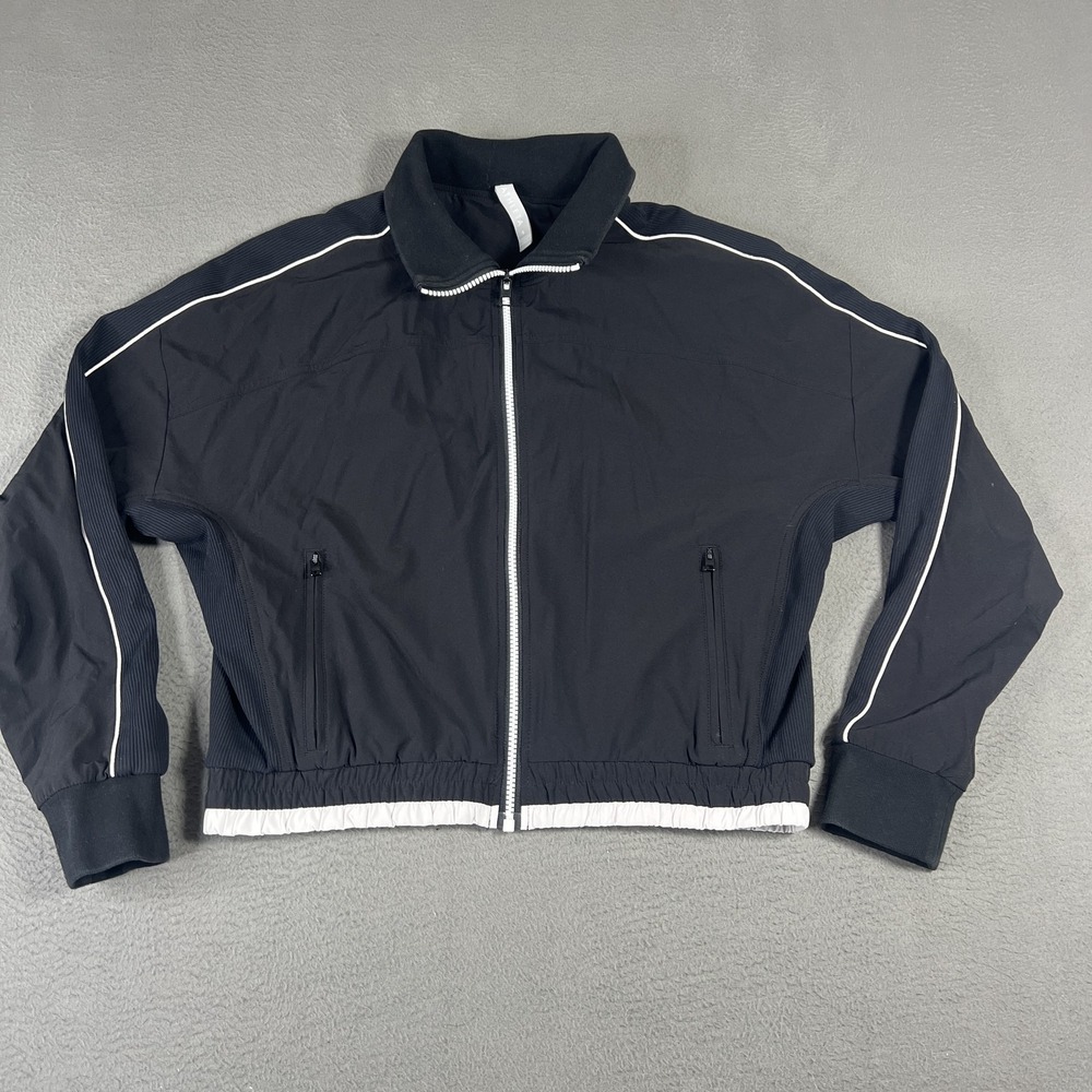 Athleta Jacket Womens Small Black White Track Full Zip Ribbed Athletic 566568-00